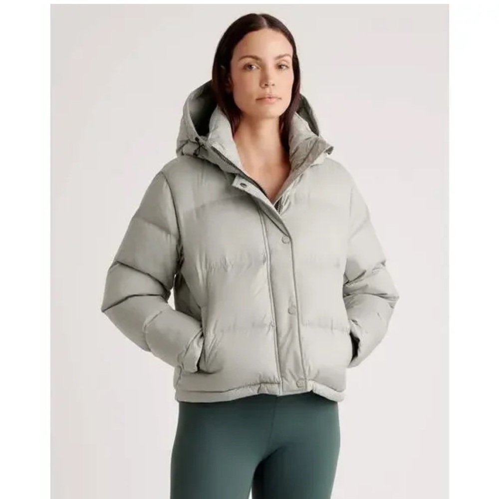 Quince Light Seagrass Green Hooded responsible down cropped Puffer Jacket